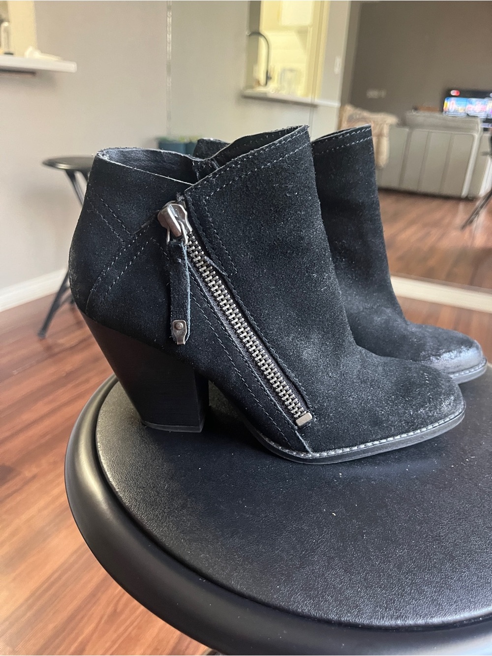Dolce Vita Black Suede Zip-Accent Ankle Booties